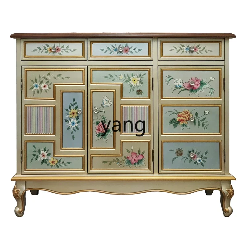 LTT shoe cabinet solid wood home living room storage with drawers porch small apartment retro cabinet
