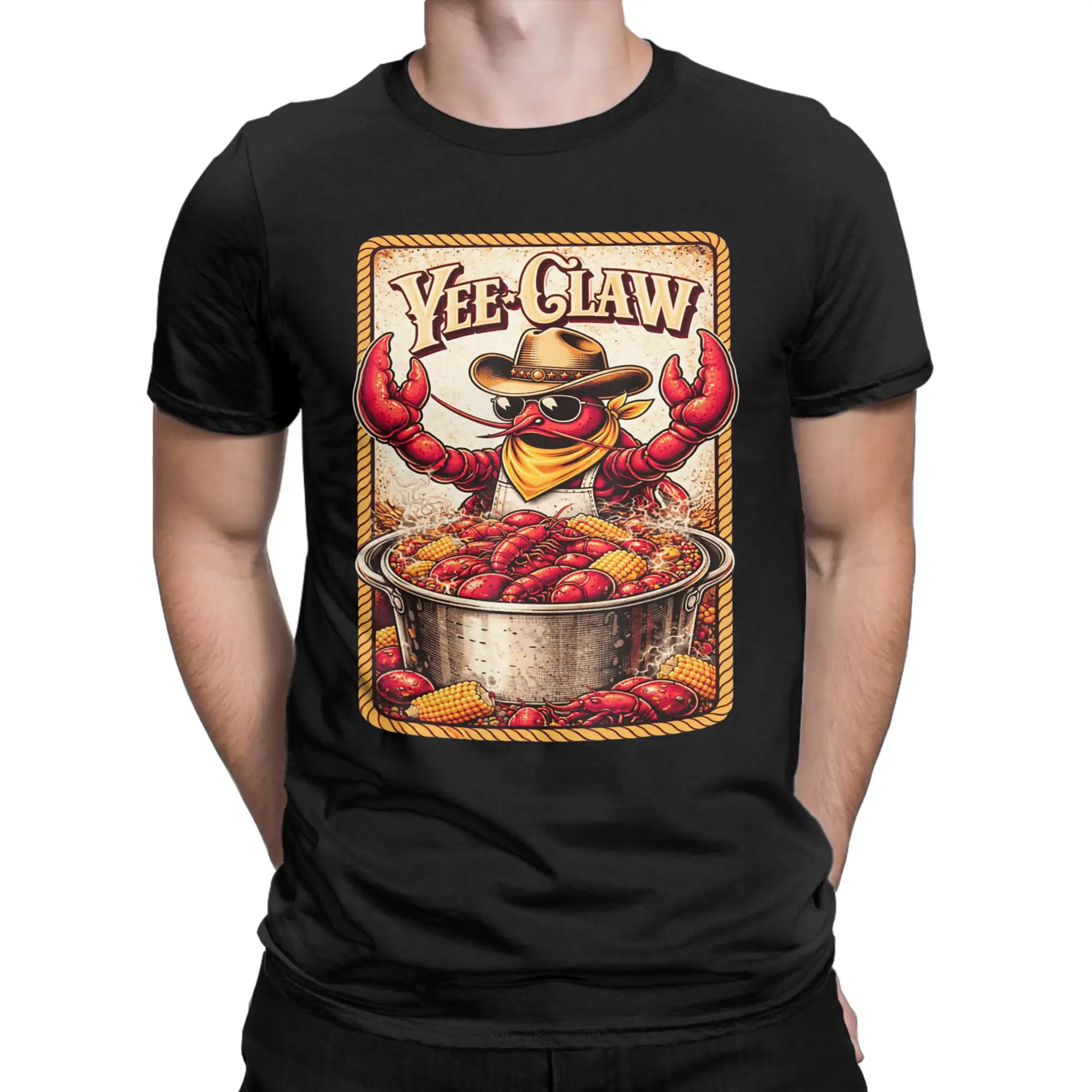 Men's T-Shirt Yee Claw Funny Vintage Crawfish Boil Cajun Seafood Festival 100% Cotton Tee Shirt Short Sleeve  T Shirts Clothing