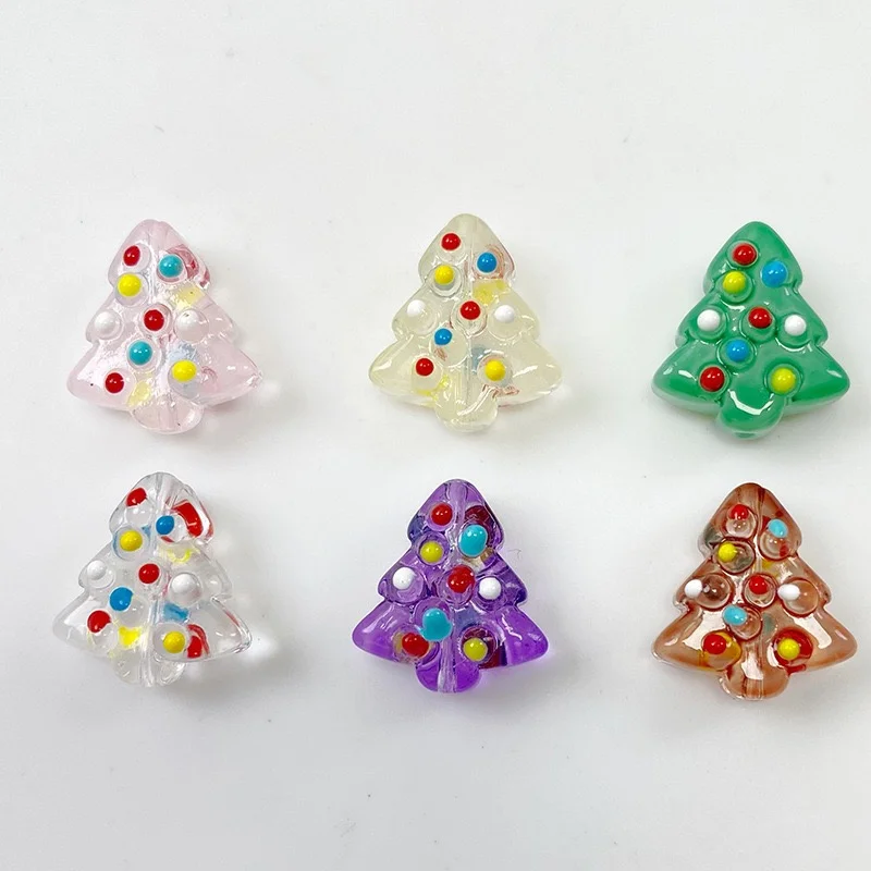 New arrived 40pcs/lot drop oil dots pattern cartoon Christmas tree shape glass straight hole beads diy jewelry accessory