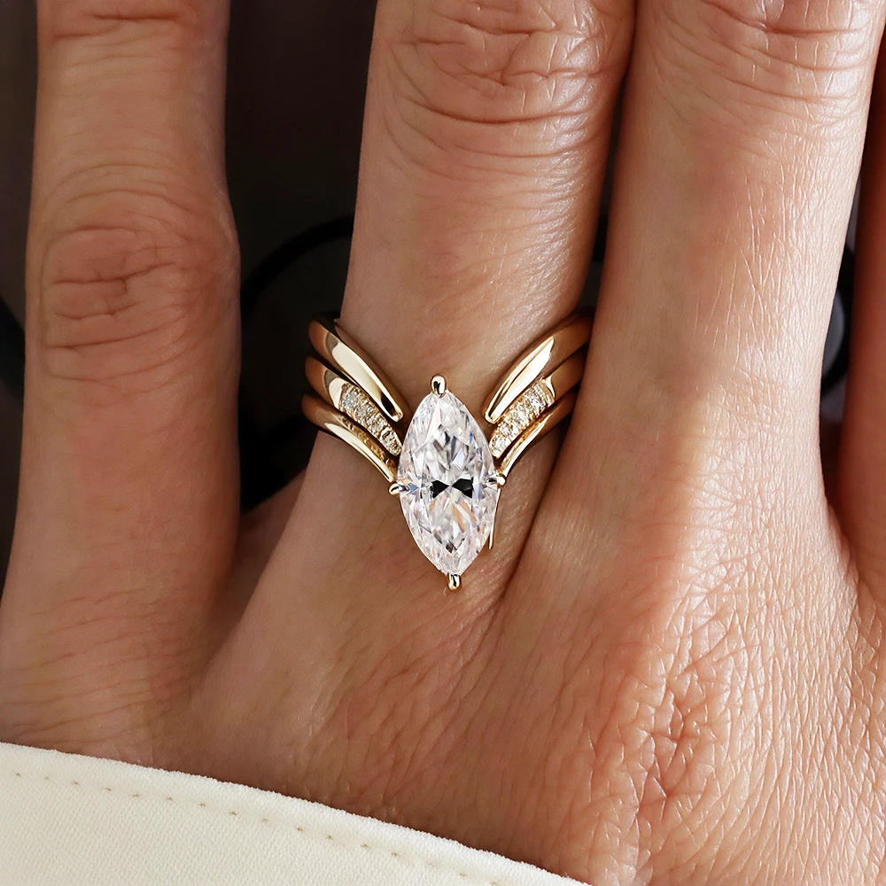 BXINY Marquise Cut Moissanite Ring Set S925 Zilveren Plaat 18K Goud voor Vrouwen GRA Gecertificeerde Lab Diamond Wedding Band geschenken Sieraden