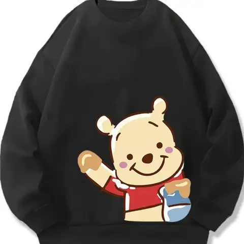 Men‘s Disney Winnie The Pooh PatternCrew Neck Sweatshirt Pullover Casual Tops Autumn Winter Fleece Oversized ONeck Couple Unisex