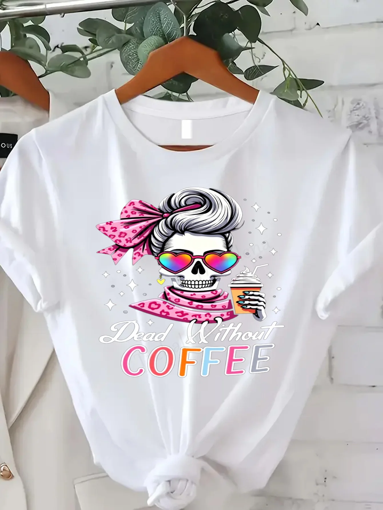 

Women T-shirt Sexy Skull Coffee Lover T-Shirt for Women