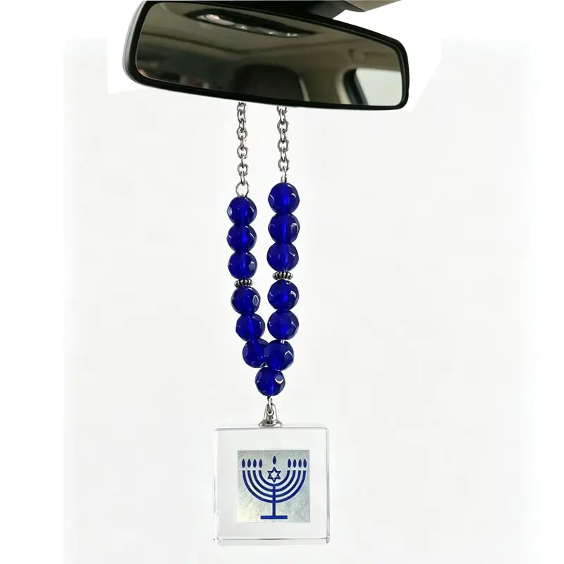 Hebrew Menorah jewish crystal car hanging car pendant