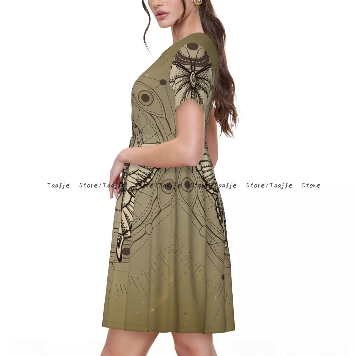 Women Casual Elegant Dress Butterfly Sacred Geometric Symbol Short Sleeves Loose Dresses Weekend Holiday