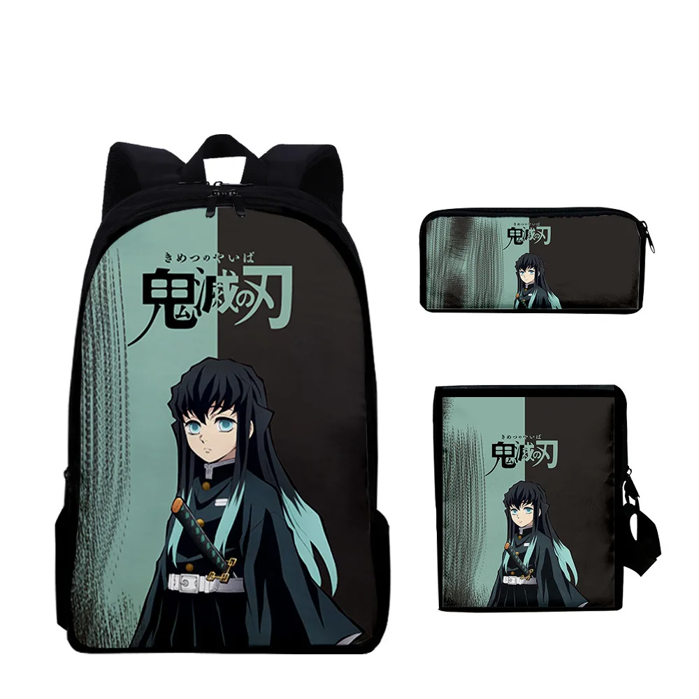 2022 3pc/set Demon Slayer Backpack Shoulder Bag Pencil Case Boys Girls Cartoon Anime Kimetsu No Yaiba Tomioka Giyuu Schoolbag