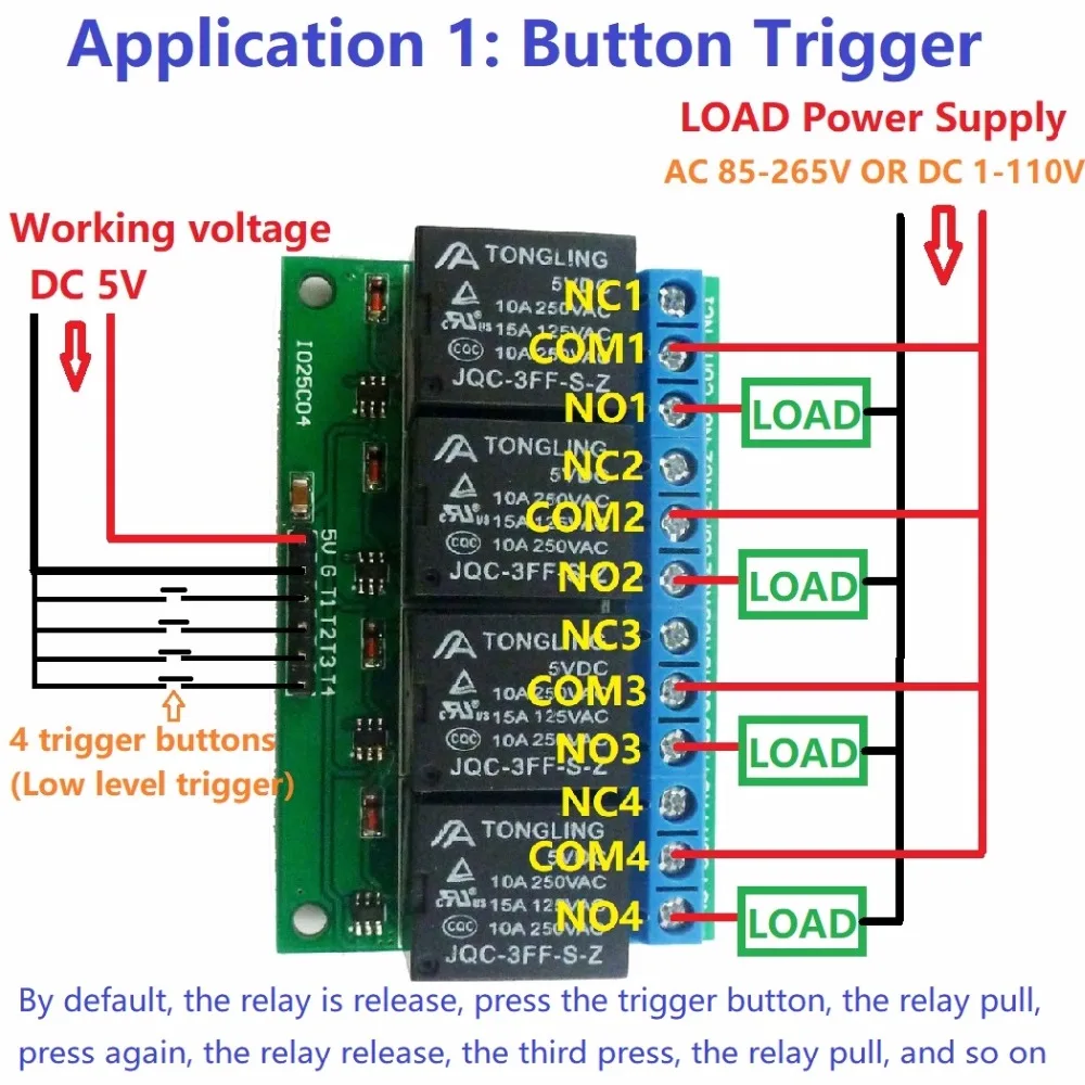 

4CH 5V Flip-Flop Latch Relay Module Bistable Self-locking Electronic Switch Low Pulse Trigger Board