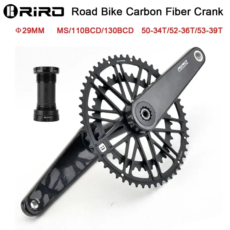 

RIRO 110/130BCD Carbon Fiber Crank 29MM Road Bike 11/12 Speed 50-34/52-36/53-39T MS Direct Mount Bicycle Crankset Chainring