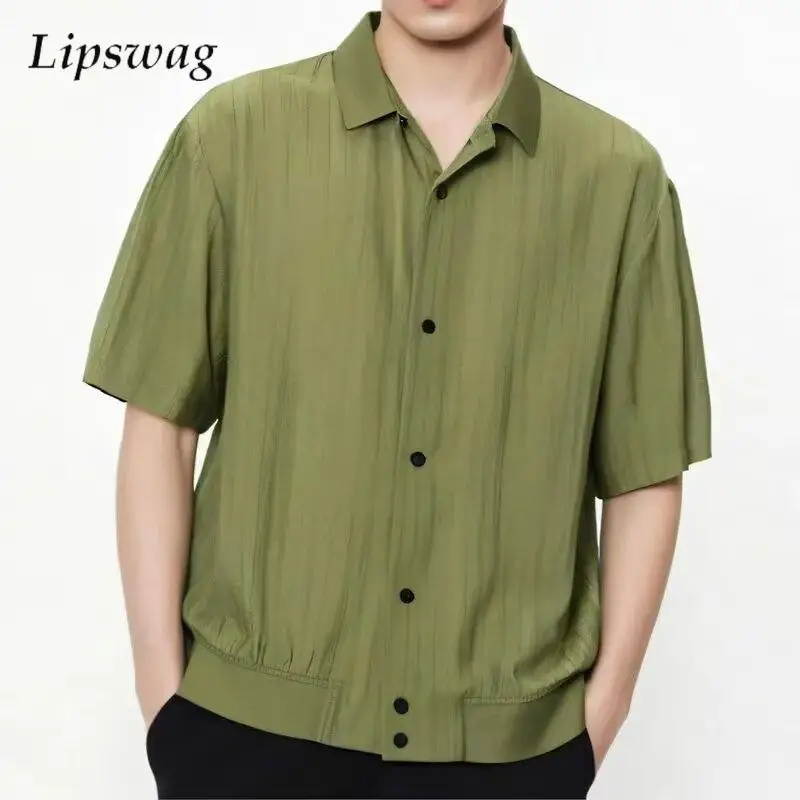 

Stylish Men's Solid Color Shirts 2025 Summer Fashionable Short Sleeve Buttoned Cardigan Tops Men Vintage Turn-down Collar Shirt