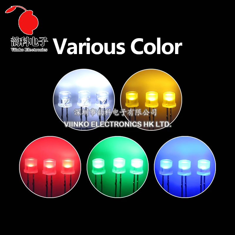 100pcs 5mm Flat Top White Red Yellow Blue Green Assorted Kit Lamp Diode LED Ultra Bright Bulbs Emitting Diodes F5 5MM DIY Light