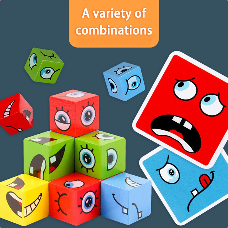 Nuovo Puzzle di espressione Montessori Face Change Cube Building Blocks giocattoli Early Learning Educational Match Toy for Children Gift