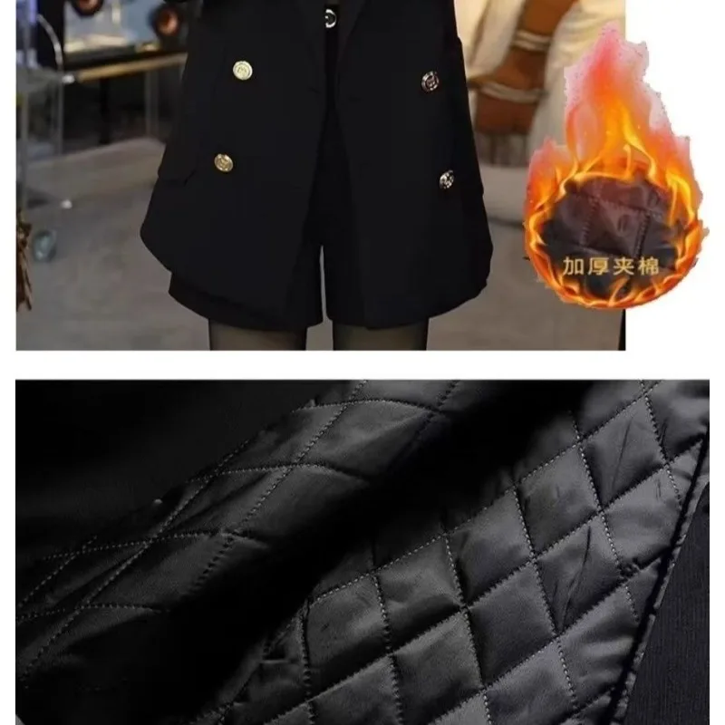 

Autumn Winter Black Double-breasted Cotton-padded Thickened Blazer Women New High-end Temperament, Thin and Versatile Small Suit