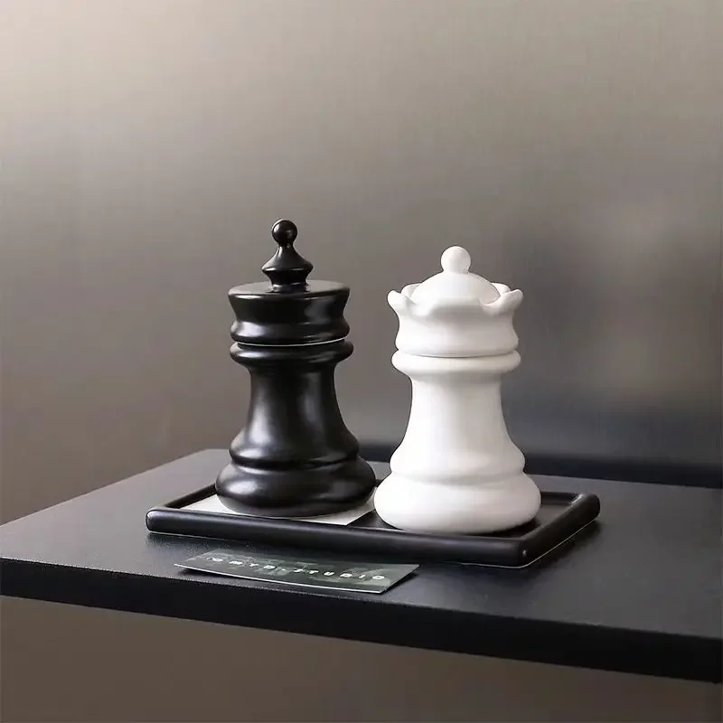 Nordic Chess Toothholder Original Jar Storage Ornament Photography Ceramic Figurine Floss Storage Jar Home Decoration Craft Gift