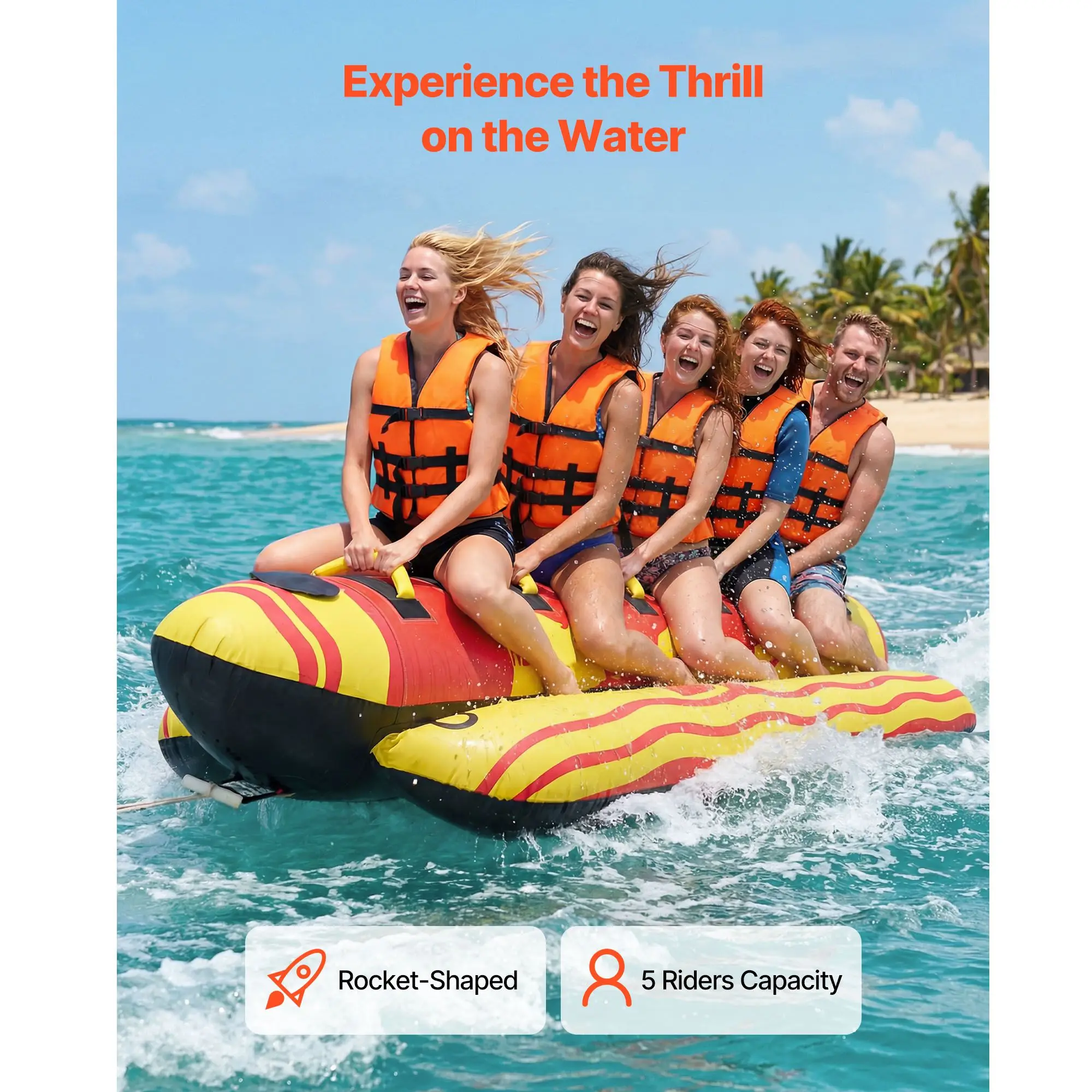 Towable Tubes for Boating, 5 Riders Inflatable Boat Tubes and Towables, 850 Lbs Capacity Water Sport Tube for Boat to Pull