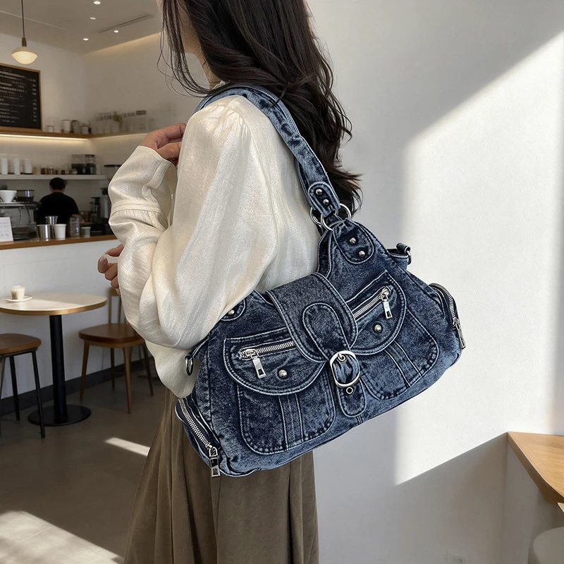 กระเป๋าสะพายไหล่ยีนส์ฟอกสีสไตล - Women Bags Jeans บทวิจารณ์และราคา