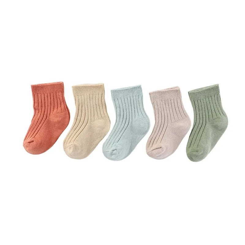 5 Pairs Unisex 100% Cotton Baby Girl Socks Non-Slip Solid Color 0-5T Elasticity Newborn Baby Boy Socks Infant Accessories