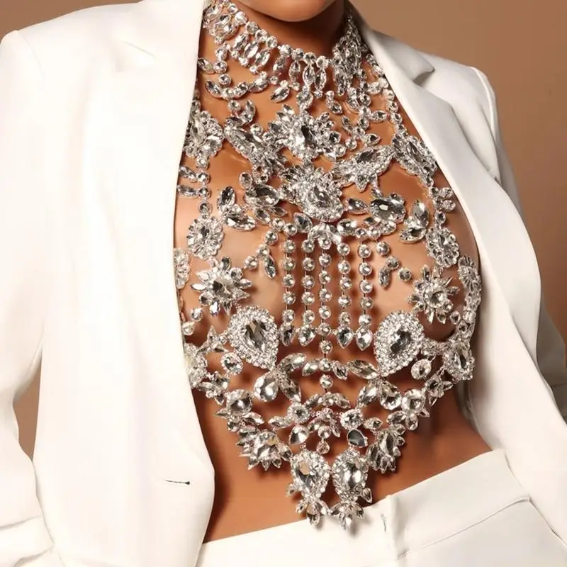 31BF Stylish Multilayer Neck Jewelry Luxurious Rhinestones Collar Necklace for Party