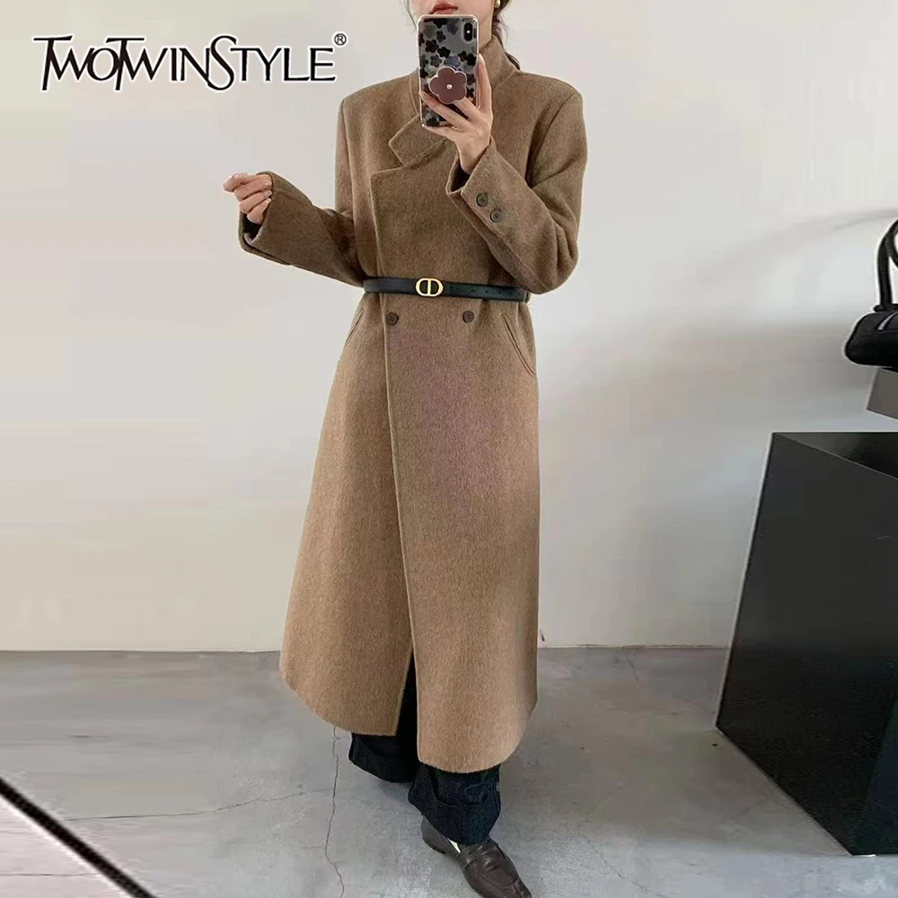 

TWOTWINSTYLE однотонная куртка с поясом, женская водолазка с длинным рукавом, свободные французские романтические женские куртки, осенняя мода, новинка