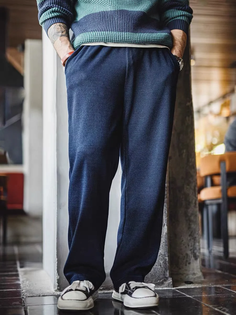 

Maden American Retro Knitted Drapey Wfle Pattern Men's Texture Loose Straight Casual Pants Autumn Youth Vitali Sle Long...