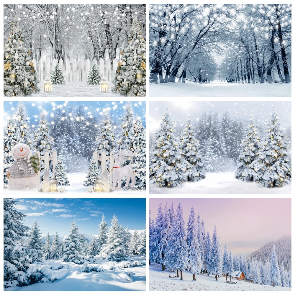 

Winter Backdrop Snow Mountain Pine Tree Night Scene Snowflake Photo Background Photography Studio Prop Window Banner Decoration