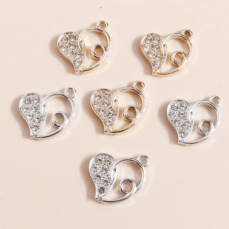 10pcs Charms Creative Crystal Love Heart Pendant for Jewelry Making Gold Color Charms for Necklaces Earrings Making