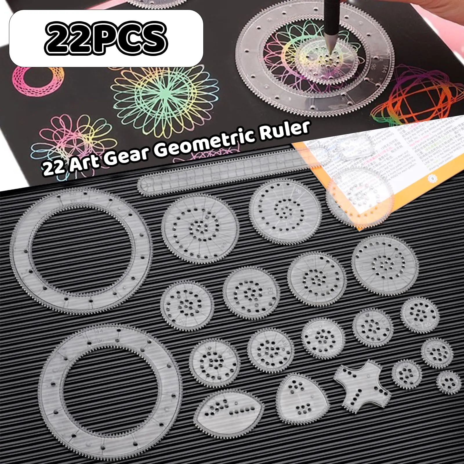 22 stks/set Spirograph tekengereedschappen - geometrische roulette-liniaal, educatief schilderpuzzelspeelgoed, creatieve kunstleerset