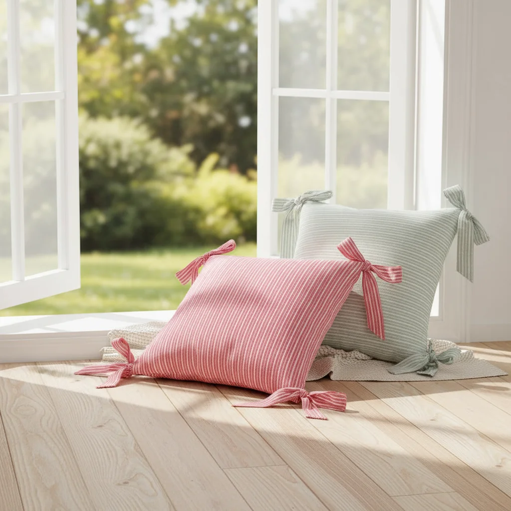 BUYNOW 1 Stück Farbig Gewebter Gestreifter Quadratischer Schleifenkissenbezug Koreanischer Stil Süßer Wohnzimmer-Sofakissenbezug Party Heim Schlafzimmer Deko – Detail 2