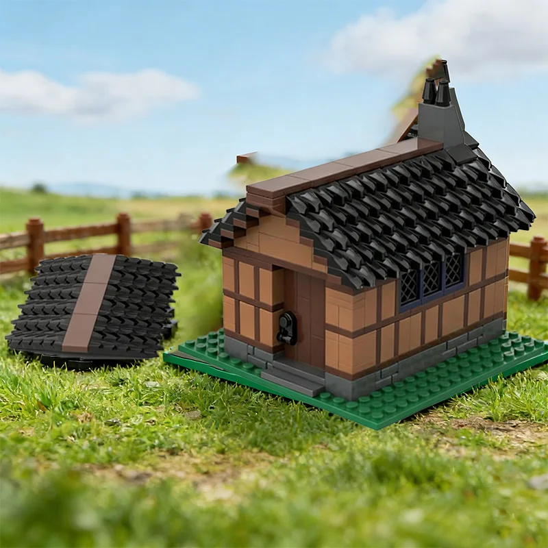 439 pièces de construction, maison médiévale simple, MOC, blocs de construction modulaires personnalisables, modèle simple, jouet éducatif DIY, cadeaux de vacances