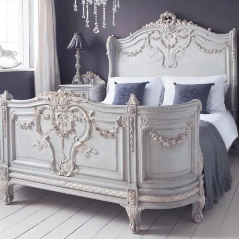 

French solid wood carving flower European double 2 meters 2.2 double American retro princess luxury wedding