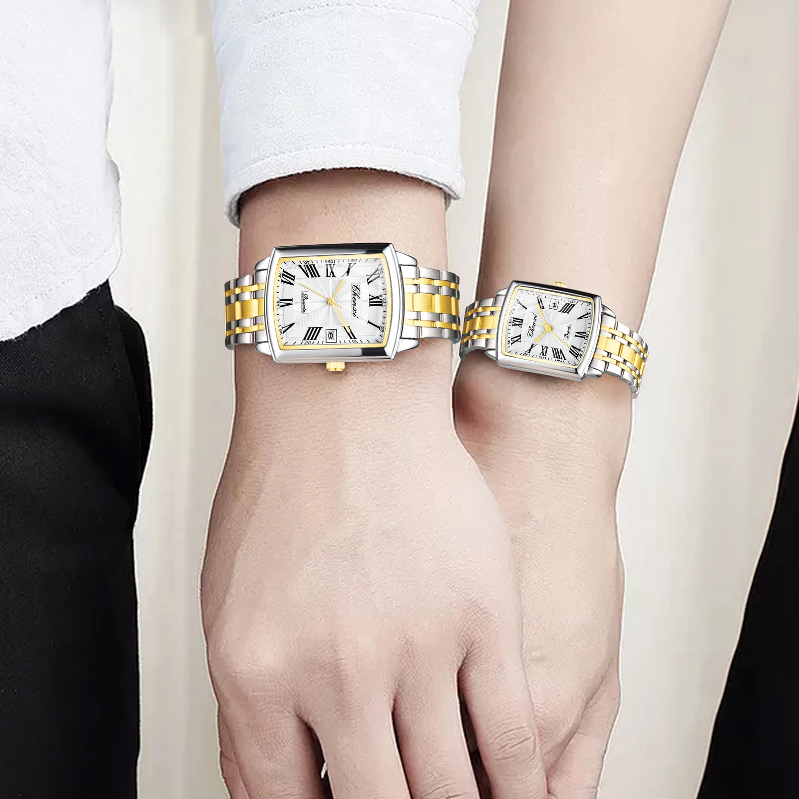 CHENXI 079 زوجين كوارتز ساعة التقويم مقاوم للماء الساعات الذهب الصلب حزام أنيق الرجال النساء ساعة اليد reloj hombre