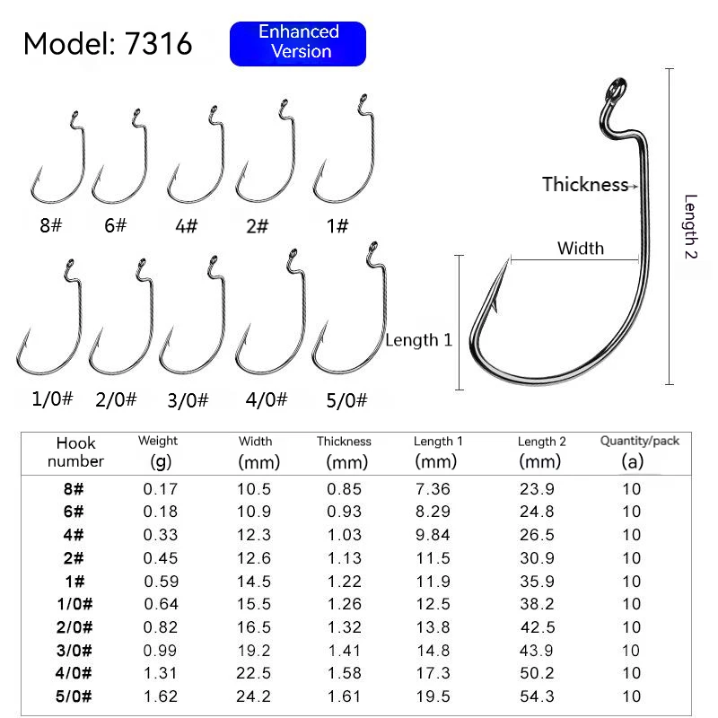 FTK 10Pcs Long Handle Worm Barbed Fishing Hook Offset Fishhooks Texas Rigs High Carbon Steel Soft Bait C Rig Hook Accessories