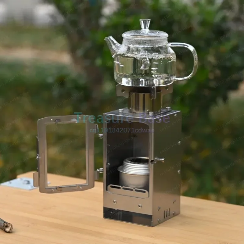 Portable Tabletop Camping Stove, Alcohol & Wood Burning Mini Fireplace for Tea Making Outdoor Heating