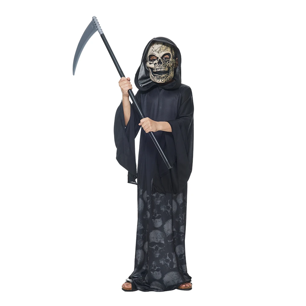 Girl The Dark Grim Reaper Halloween Costumes Boys Scary Skull Ghost Cosplay with Mask Carnival Easter Purim Fancy Dress