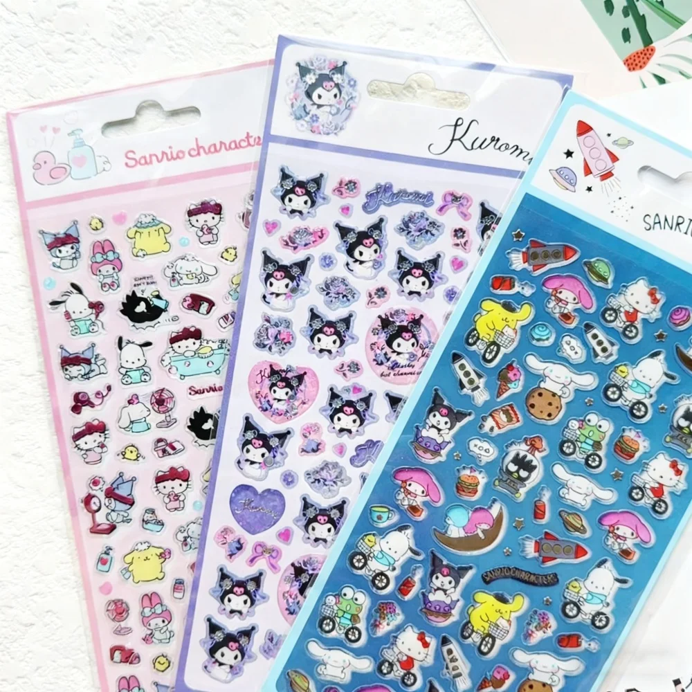 Genuíno sanrio olá kitty adesivo kuromi cinnamoroll melodia pochacco brinquedo dos desenhos animados decalques para scrapbook guitarra bicicleta meninas presente
