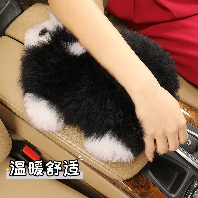 

Pure Wool Car Armrest Box Pad Women's Winter Warmth Lamb Plush Console Central Armrest Cover Cartoon Cute Sheep Handrest Cushion