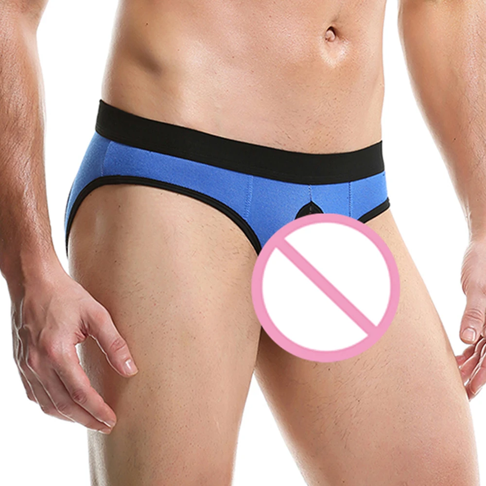 Mens Sexy Open Front Hole Briefs Panties Gay Male Erotic Backless G-string Thongs Underwear Sissy Panties Exposed Penis Lingerie