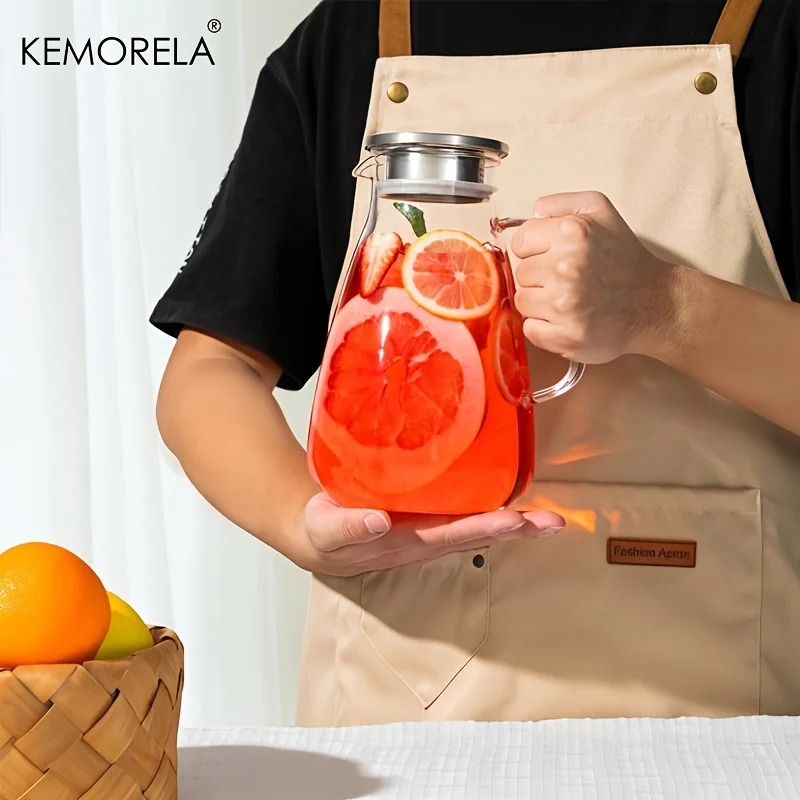 2L Glass Pitcher With Lid - Sturdy Handle Base For Iced Tea Coffee Juice & Homemade Drinks Hot/Cold Resistant Dishwasher_maomaolike.com