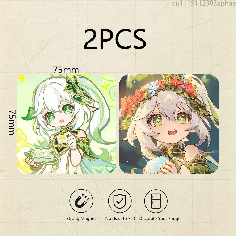 Genshin Impact Nahida Cartoon Anime 2-Pack Set Refrigerator Magnets, Soft Magnetic Heat Transfer Refrigerator Magnets Gift