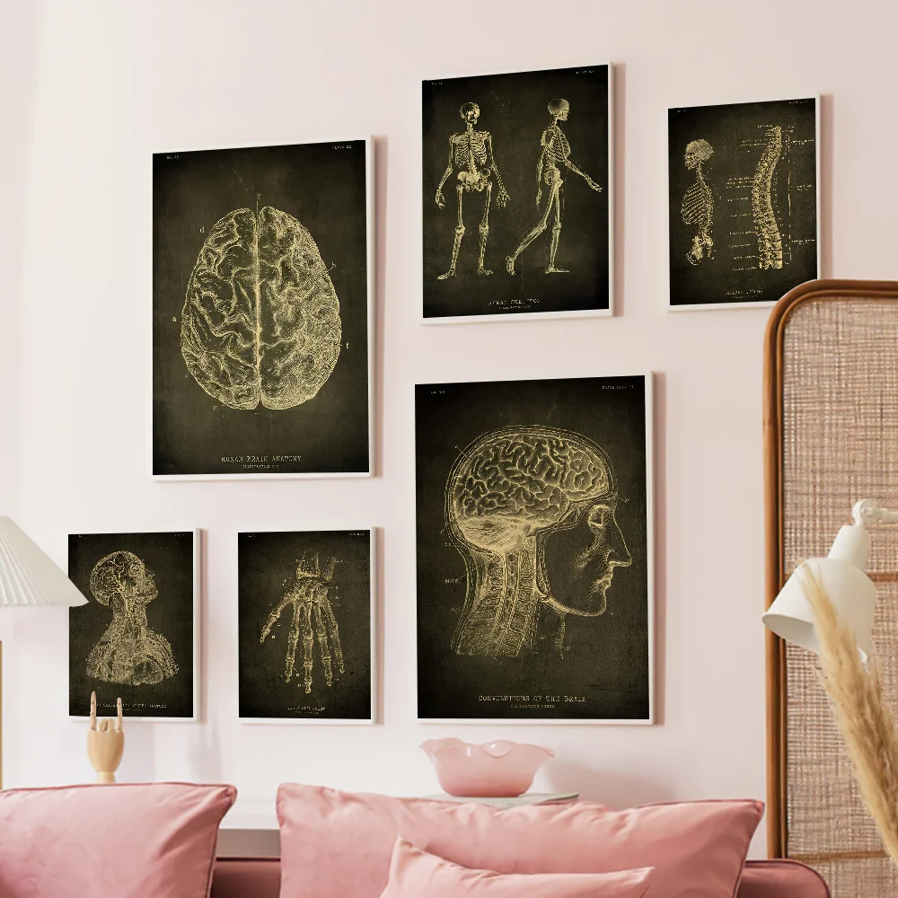 

Anatomical Skeleton Chalkboard Self-adhesive Art Poster Retro Kraft Paper Sticker DIY Room Bar Cafe Stickers Wall Painting