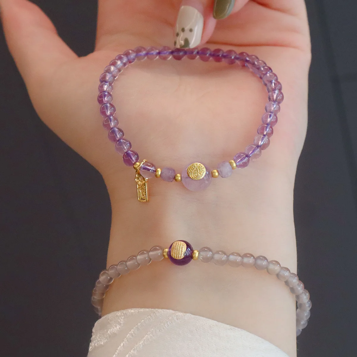 

Ruifan Mini 4mm Natural Amethyst Gray Agate Stone Crystal Beaded Thin Bracelets for Women Lucky Charm Female Bangle Jewelry 1591