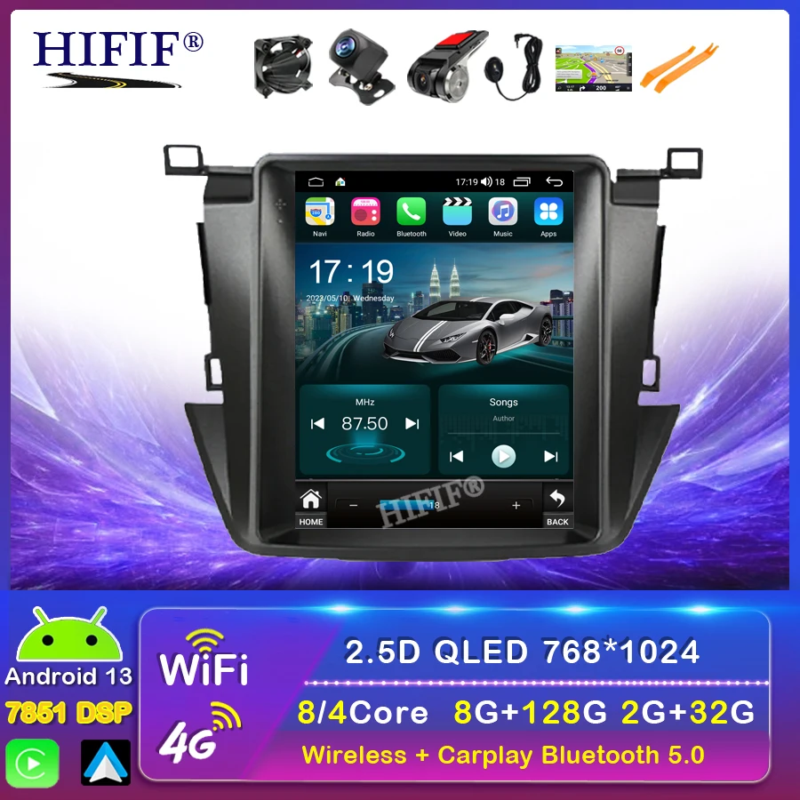 Android 13 For Toyota RAV4 2013 - 2018 Multimedia Video GPS Navigation For Tesla Style Vertical Screen 8Core