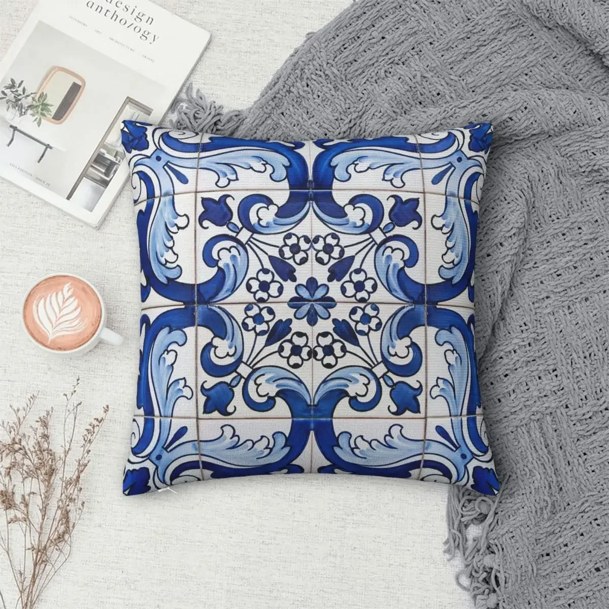 Antique Classic Lisbon Blue Azulejo Tile Floral Pattern Pillowcase Cushion Comfort Throw Pillow Sofa Decorative Cushions Used