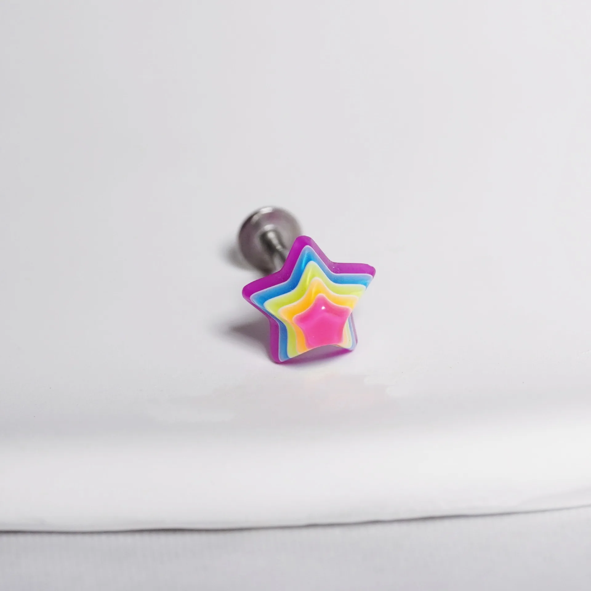 Colorful Pentagram Resin Lip Stud Love Color Stainless Steel Star Heart Lip Earbone Stud Earrings Piercing Septum Jewelry