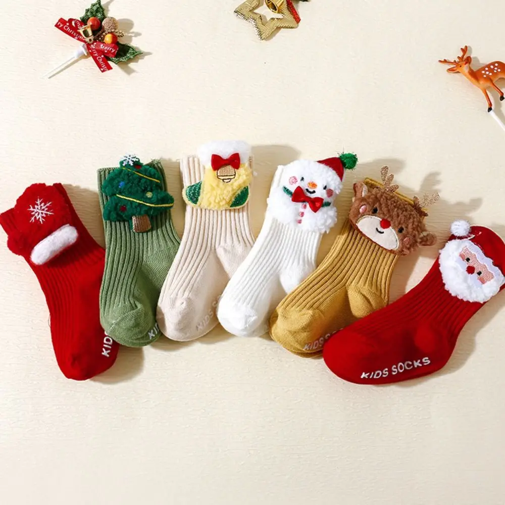 Baby Hosiery Soft Christmas Baby Socks Anti Slip Thicken Newborn Floor Socks Cotton Middle Tube New Year Toddler Socks Winter