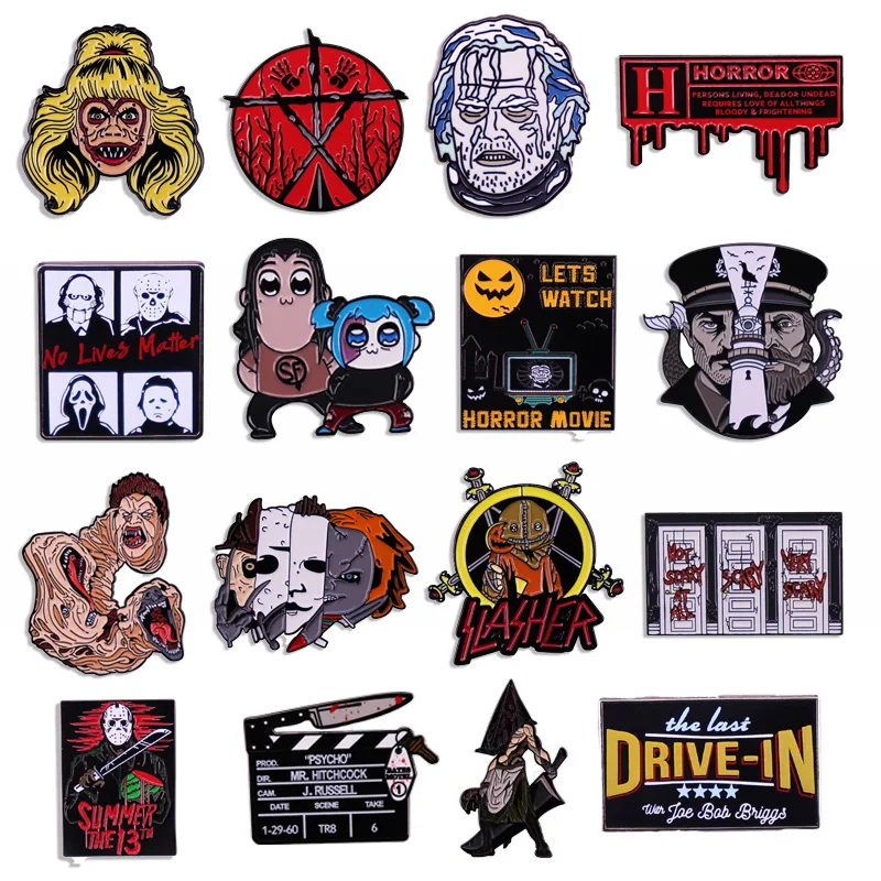 High Quality Horror Movie Metal Badge Halloween Punk Enamel Pin Men\'s Denim Jacket Backpack Pin Gothic Brooch Accessories