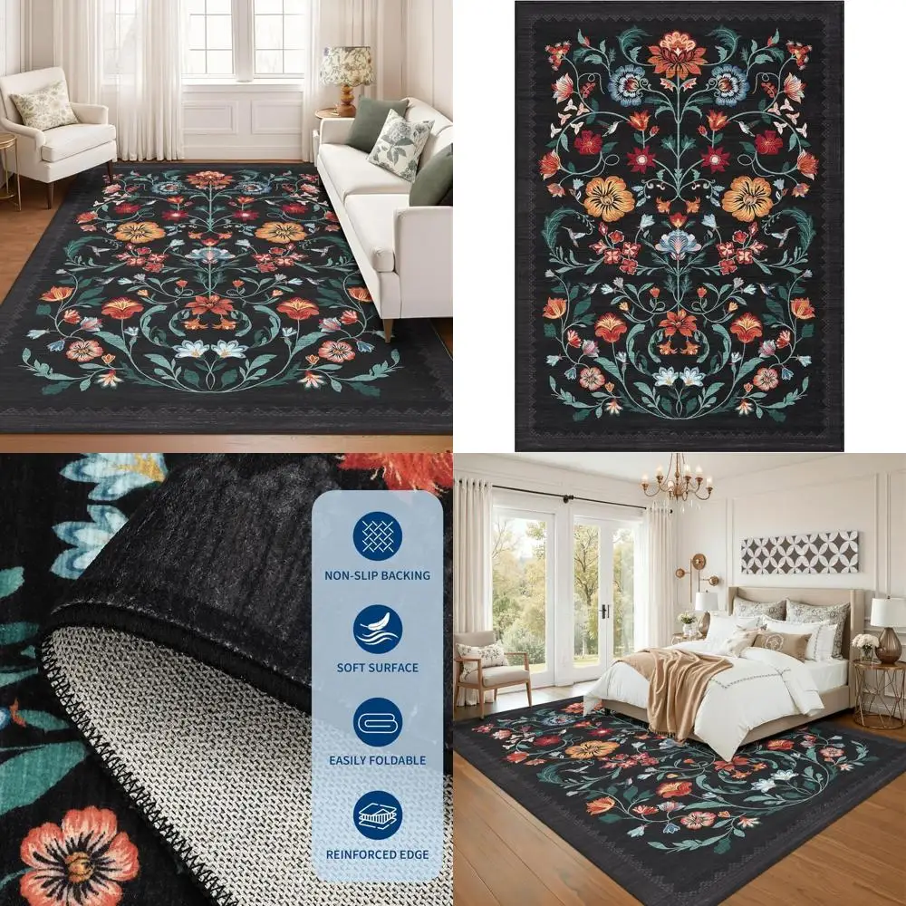

GarveeHome Washable Rug 8x10 Area Rugs for Living Room, Floral Rug for Bedroom, Soft Vintage Non Slip Throw Rugs with Rubber Bac