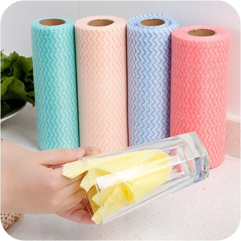 50Pcs/Roll Disposable Dishcloth Kitchen Bathroom Cleaning Washing Cloth Rag Non-woven Fabrics Disposable Washing Cloth Kitchen