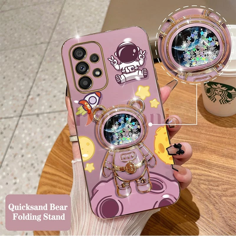 Cheering astronauts Plating Phone Holder Case For Samsung Galaxy A53 A54 A34 A24 A73 A52 A51 A71 A21S A14 A72 A23 A13 A52S Cover