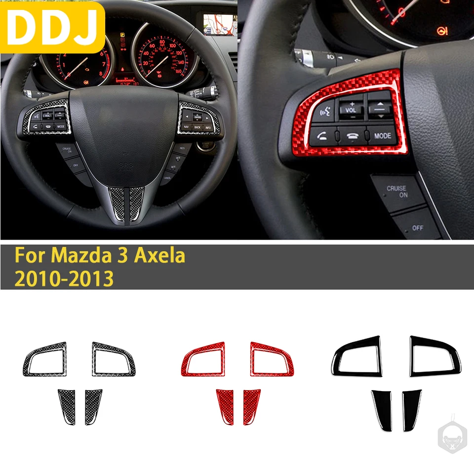 4PCS Carbon Fiber Steering Wheel Trim Decals – For Mazda 3 Axela 2010-2013