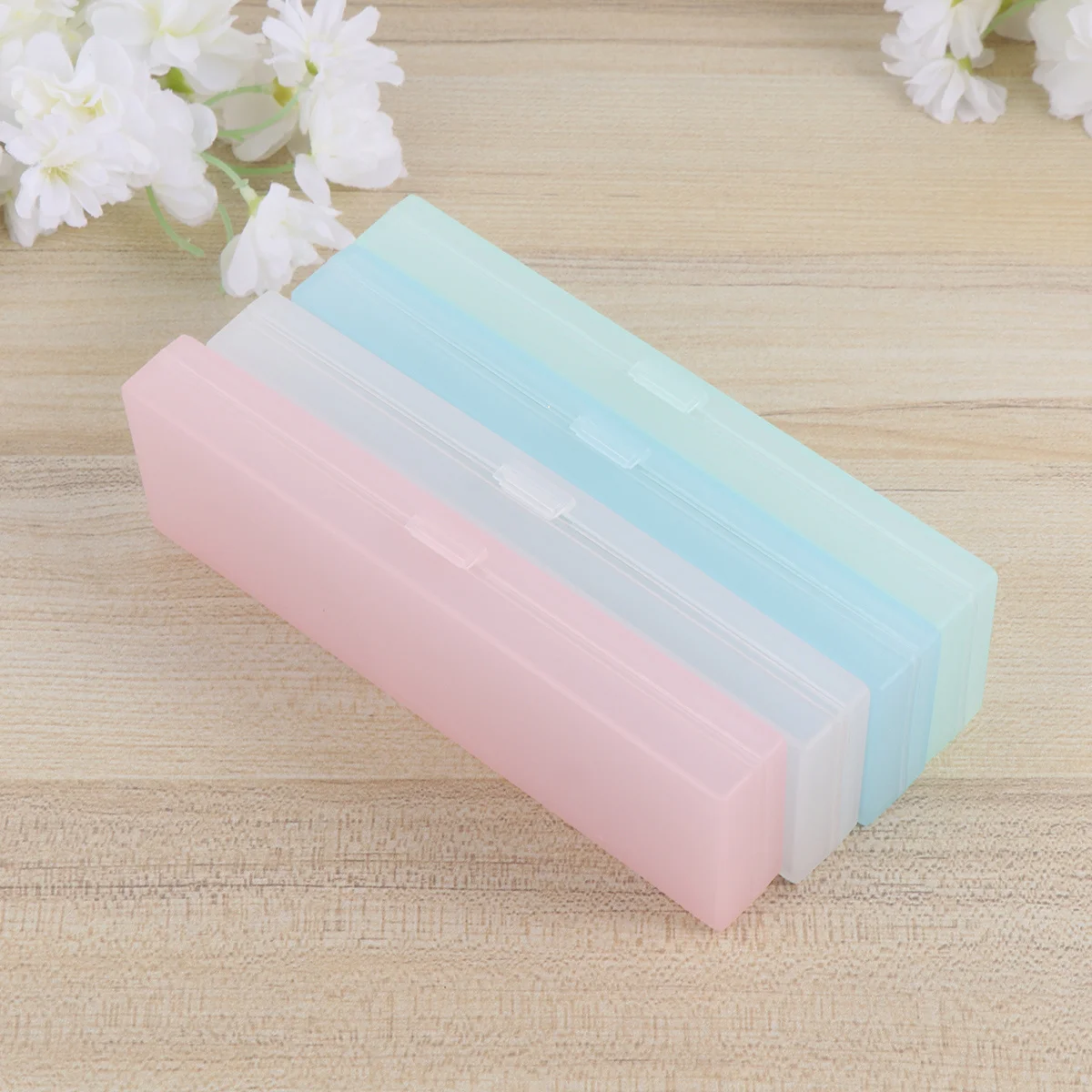 

4Pcs Student Pencil Storage Case Translucent Frosted Small Size White Pink Blue Green Stationery Box Pen Box Pen Case