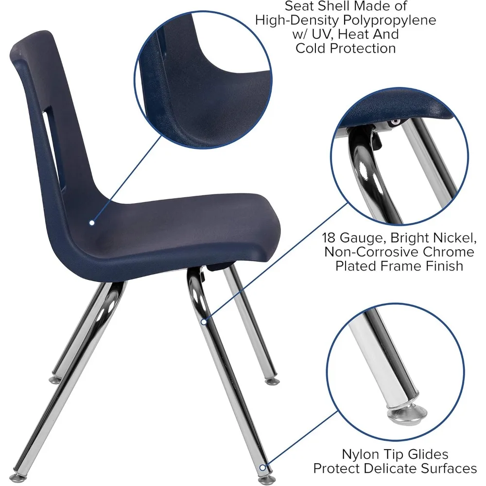 Chaise d'école empilable pour étudiants, chaises d'école, bleu marine, 16 po, paquet de 4